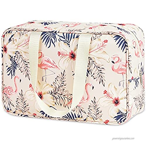 Toiletry Bag Large Cosmetic Bag Travel Makeup Bag Organizer for Women and Girl (Large Beige Flamingo)