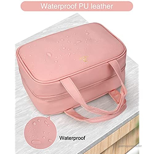 Toiletry Bag Relavel Travel Hanging Toiletry Bag for Men and Women Leather Water-resistant Makeup Cosmetic Bag Travel Organizer for Toiletries Shampoo Full Sized Container Travel Bag Pink