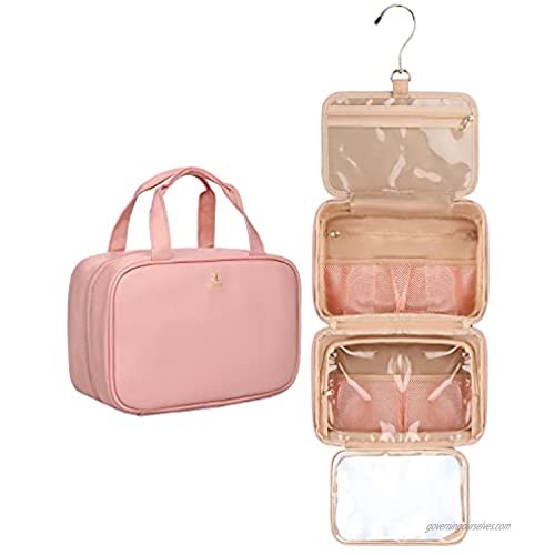 Toiletry Bag  Relavel Travel Hanging Toiletry Bag for Men and Women  Leather Water-resistant Makeup Cosmetic Bag Travel Organizer for Toiletries  Shampoo  Full Sized Container Travel Bag Pink