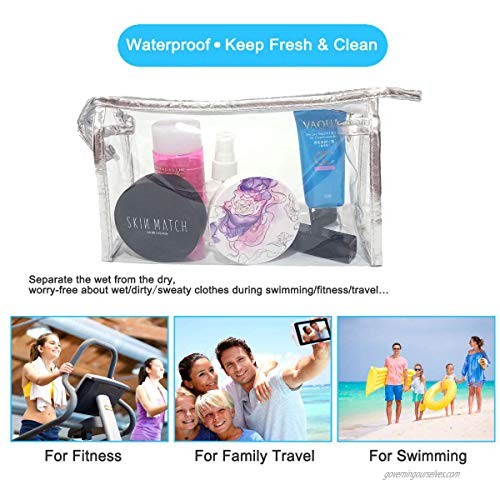 Waterproof Cosmetic Bag Vinyl Zippered Wash Bag Vacation Bathroom and Organizing Bag Travel Set 5 Pcs