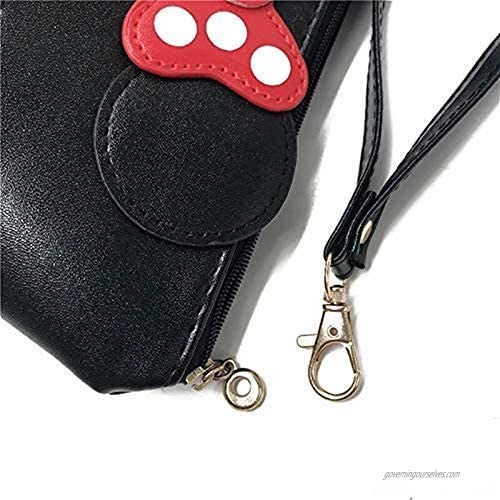 yiwoo 2Pcs Cosmetic Bag Mouse Ears Bag with Zipper Cartoon Leather Travel Makeup Handbag with Ears and Bow-knot Cute Portable Cosmetic Bag Toiletry Pouch for Women Teen Girls Kids (Black)