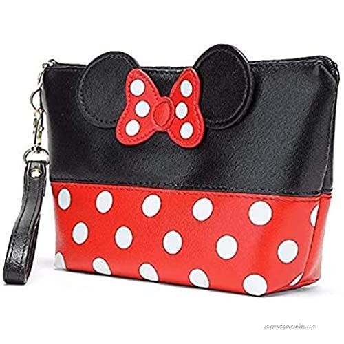 yiwoo 2Pcs Cosmetic Bag Mouse Ears Bag with Zipper Cartoon Leather Travel Makeup Handbag with Ears and Bow-knot Cute Portable Cosmetic Bag Toiletry Pouch for Women Teen Girls Kids (Black)