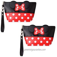 yiwoo 2Pcs Cosmetic Bag Mouse Ears Bag with Zipper Cartoon Leather Travel Makeup Handbag with Ears and Bow-knot  Cute Portable Cosmetic Bag Toiletry Pouch for Women Teen Girls Kids (Black)