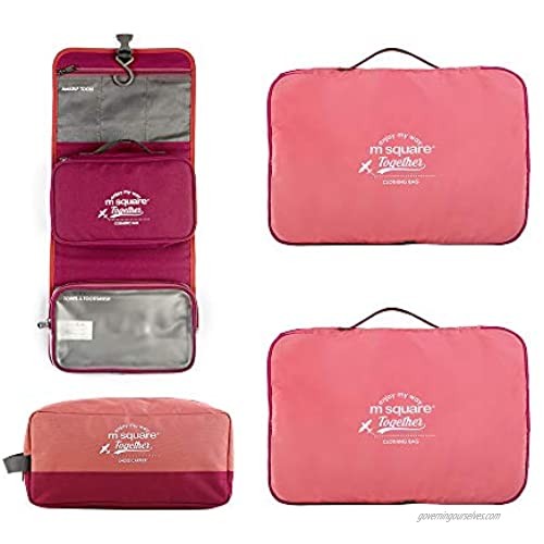 4 PIECES Travel Packing Cube Packing Cubes Travel Bag Organizer with Removable Cosmetic Bag and Shoe Bag PINK