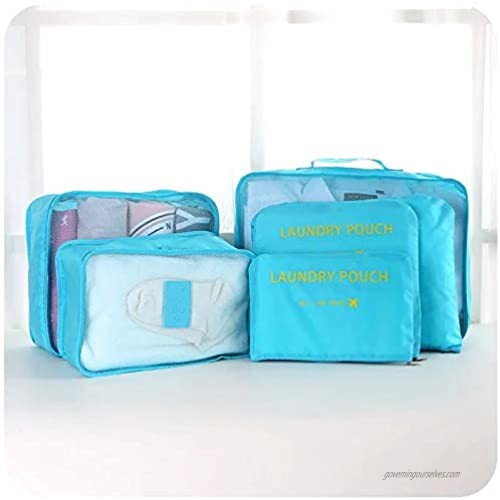 6 Set Travel Luggage Packing Organizers 3 Packing Cubes 3 Laundry Pouch (Bright Blue)