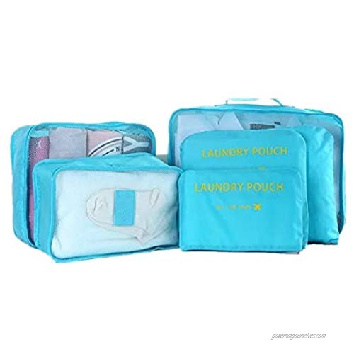 6 Set Travel Luggage Packing Organizers  3 Packing Cubes  3 Laundry Pouch (Bright Blue)