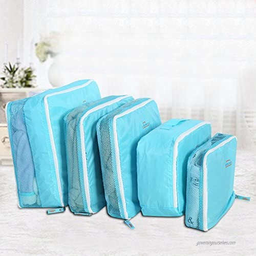 Fdit 5Pcs/Set Travel Storage Bags Luggage Packing Pouchs Cubes Organizers Multi-Functional Clothing Sorting Packages (Blue)