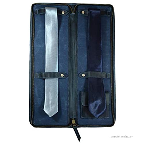 Hide & Drink Waxed Canvas Necktie Organizer Cuff Link Tie Clip Case Travel Essentials Handmade :: Blue Mar