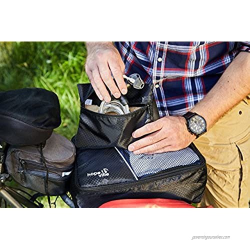 HOPEVILLE packing cube kit (set of 4) 2 bike packs PLUS zipper pouch and 3 compartment travel organizer Premium luggage bags for perfectly organized bicycle or motorcycle saddle bags