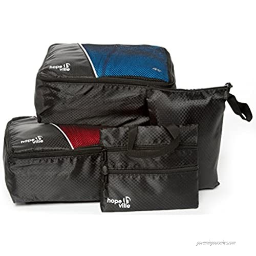 HOPEVILLE packing cube kit (set of 4)  2 bike packs  PLUS zipper pouch and 3 compartment travel organizer  Premium luggage bags for perfectly organized bicycle or motorcycle saddle bags