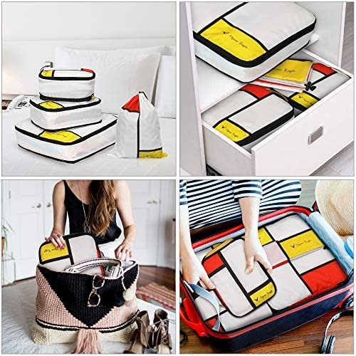 Hynes Eagle Mondrian Compression Packing Cubes Double Sided Travel Suitcase Packing Organizers 4 pcs