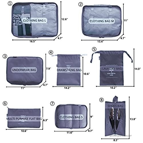 Packing Cube Set Packing Bags - 8 Set Compression Packing Cubes Waterproof Bags With Shoes Bag