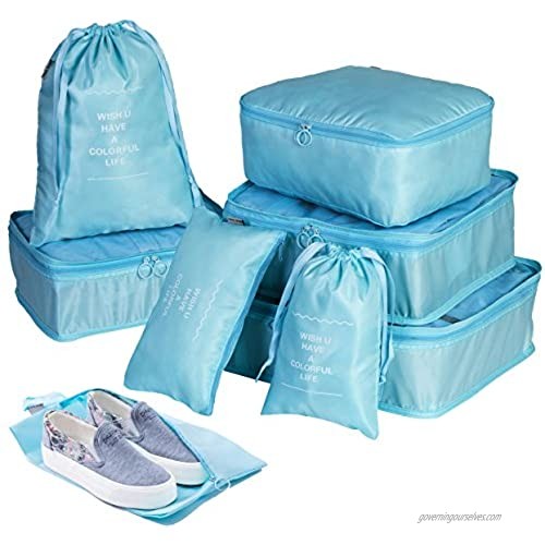 Packing Cube Set Packing Bags - 8 Set Compression Packing Cubes Waterproof Bags With Shoes Bag