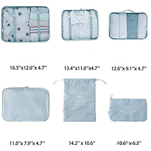 Packing Cubes Suitcase Organizer - 7 Piece | 6 Cubes + Space Saving Vacuum Storage Bag - Convenient and Organized Packing of Clothes Toiletries and Travel Essentials in Luggage | Compact Foldable Bag
