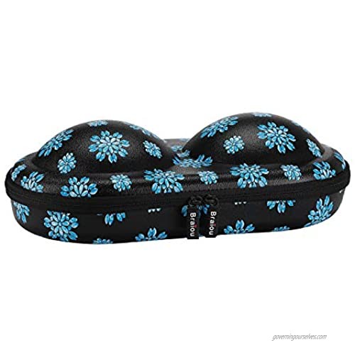 Premium Bra Case Braiou Lingerie Travel Bag Zip Underwear Organizer Bag for A-DD Cup (Blue Flower)