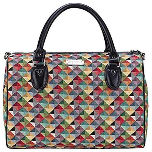 Signare Tapestry Duffle Bag Overnight Bags Weekend Bag for Women with Multicolor Triangle Design (TRAV-MTRI)