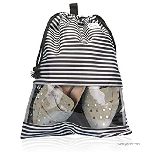 Simplily Co. Packing Compact Travel Shoe Laundry Drawstring Organizer Bag (Black and White Stripes)