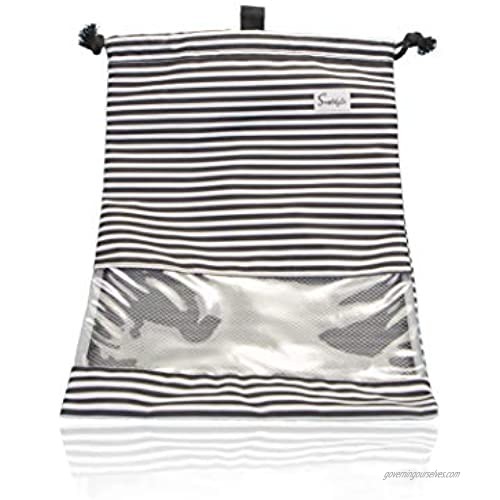 Simplily Co. Packing Compact Travel Shoe Laundry Drawstring Organizer Bag (Black and White Stripes)