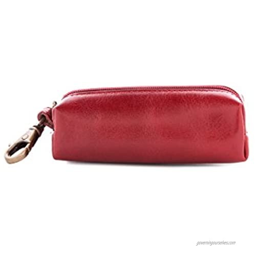 Tony Perotti Italian Leather Top Zippered Clip On Key Chain Ring Holder Case Pouch for Car and House Keys Red