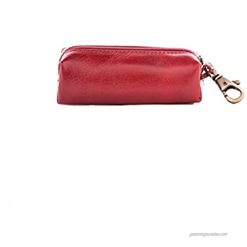 Tony Perotti Italian Leather Top Zippered Clip On Key Chain Ring Holder Case Pouch for Car and House Keys  Red