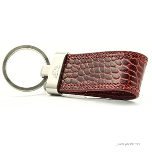 Tony Perotti Unisex Italian Bull Leather Croco Themed Double Ring Key Chain in Red