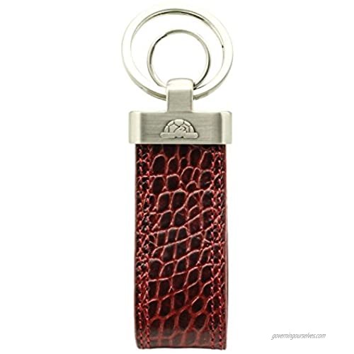 Tony Perotti Unisex Italian Bull Leather Croco Themed Double Ring Key Chain in Red