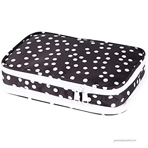 Travel Jewelry Organizer Bag - Portable Jewelry Zippered Storage Case For Necklace  Earrings  Rings  Bracelets  Watches (black polka dot)