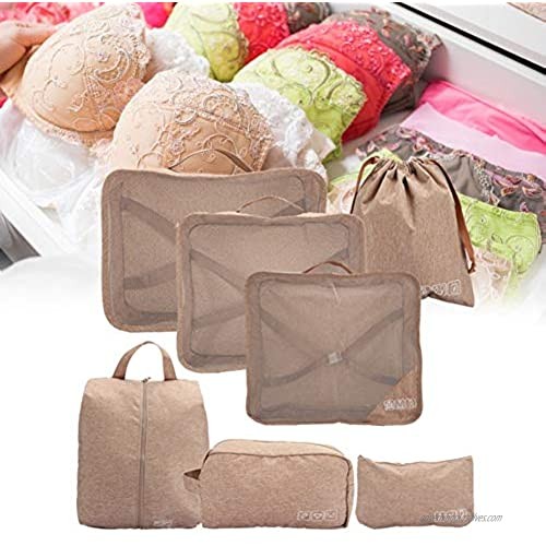 Travel Storage Bag Luggage Organizer Pouch 7Pcs Clothing Sorting Packages Set Packing Travel Organizer Cubes Cation-Ion Fabric Multifunctional Travel Organizer Cubes (Khaki)