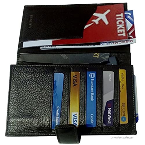Genuine Leather– Passport Holder & Organizer and Travel Wallets- for Men & Women-black