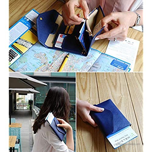 Loxepur PU Tri-Fold Document Holder Multi-Function Travel Passport for Daily Life (Blue)