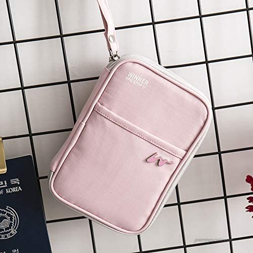 Zocita Family RFID Travel Passport Wallet & Documents Organizer Zipper Case with Wristlet Strap Pink