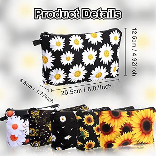 6 Pieces Cosmetic Bag Travel Toiletry Makeup Bag Sunflower Flowers Makeup Organizer Case Waterproof Makeup Pouch with Zipper for Women and Girls
