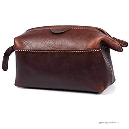 Aaron Reserce 9 Inch Leather Toiletry Bag Large Size Brown