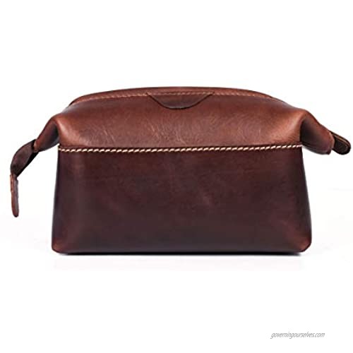 Aaron Reserce 9 Inch Leather Toiletry Bag Large Size Brown