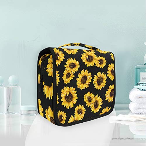 AUUXVA Travel Hanging Toiletry Bag Flower Sunflower Pattern Portable Cosmetic Make up Bag case Organizer Wash Gargle Bag Waterproof with Hook for Women Men for Cosmetics and Toilet Accessories