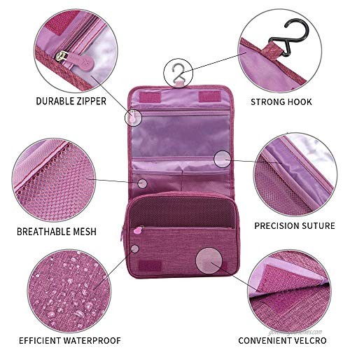 Bansga Hanging Toiletry Bag - Large Cosmetic Makeup Travel Organizer for Men & Women with Sturdy Hook(Purple)
