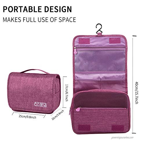 Bansga Hanging Toiletry Bag - Large Cosmetic Makeup Travel Organizer for Men & Women with Sturdy Hook(Purple)