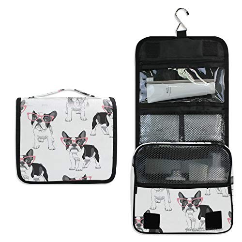 Bardic Hanging Travel Toiletry Bag Fashion French Bulldog Large Capacity Makeup Cosmetic Bag Portable Toiletry Kit Organizer
