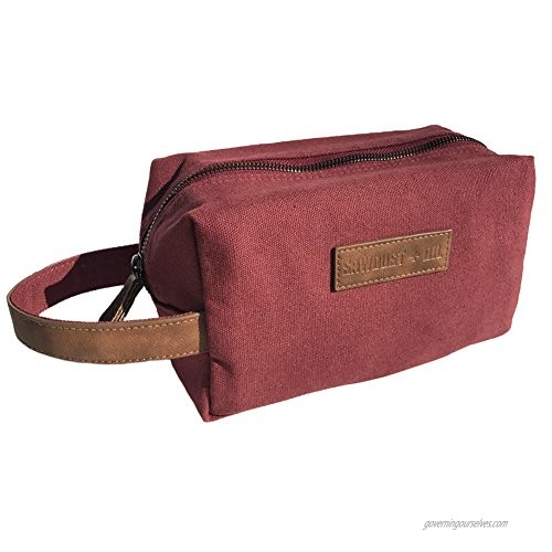 Canvas Travel Toiletry Organizer Shaving Dopp Kit by Sawdust + Oil 9-inch Cosmetic Makeup Bag Shaving Kit Dopp Bag for Men or Women Travel Kit Weekender Tote Groomsmen Gift Fathers Day (Maroon Red)