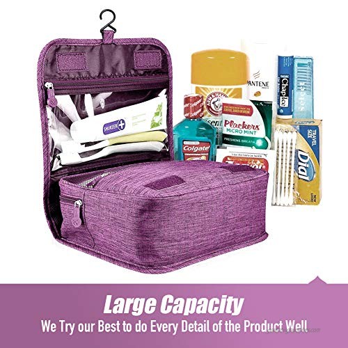 Hanging Travel Toiletry Bag Organizer Cosmetic Bag Portable Makeup Bag for Women & Men with Strong Hook & Pockets Shaving Kit Bag Waterproof Toiletries Storage Bag for Bathroom (purple）