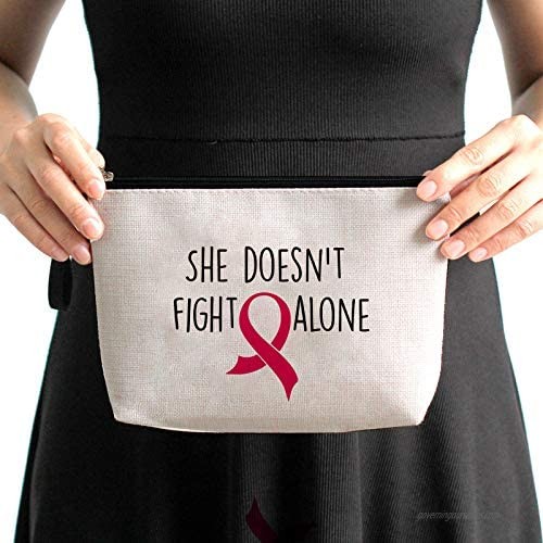 Inspirational Gifts for Women Girls Teens Friends-She Doesn’t Fight Alone- Motivational Birthday Friendship Personalized Mantra Makeup Bag