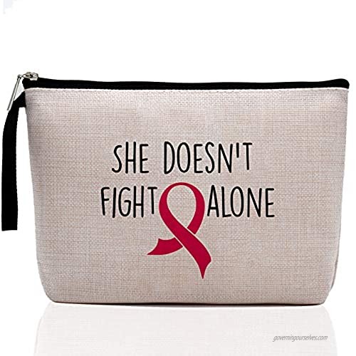 Inspirational Gifts for Women Girls Teens Friends-She Doesn’t Fight Alone- Motivational Birthday Friendship Personalized Mantra Makeup Bag