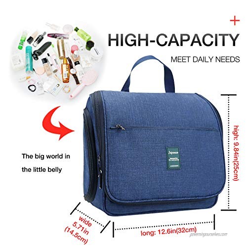 Japoece Toiletry Travel Bag Large Capacity Cosmetics Bags Hanging Shower Shaving Organizer with Hook for Men Women Portable Waterproof Toiletry Organizer Kit (Navy Blue-1)