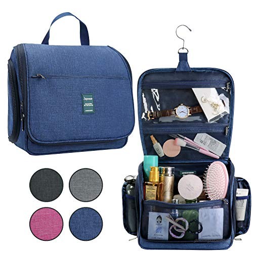 Japoece Toiletry Travel Bag  Large Capacity Cosmetics Bags Hanging Shower Shaving Organizer with Hook for Men Women Portable Waterproof Toiletry Organizer Kit (Navy Blue-1)
