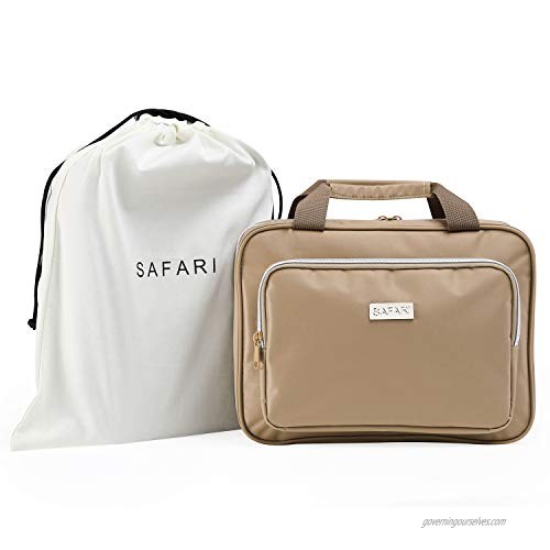 Large Hanging Travel Toiletry Cosmetic Bag for Men and Women by SAFARI (Tan) - Durable Waterproof Organizer with Clear Compartments and Detachable Pouch - The Perfect Gift