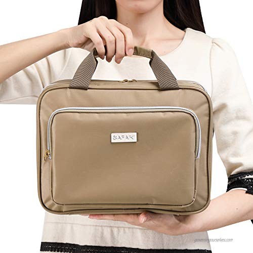 Large Hanging Travel Toiletry Cosmetic Bag for Men and Women by SAFARI (Tan) - Durable Waterproof Organizer with Clear Compartments and Detachable Pouch - The Perfect Gift