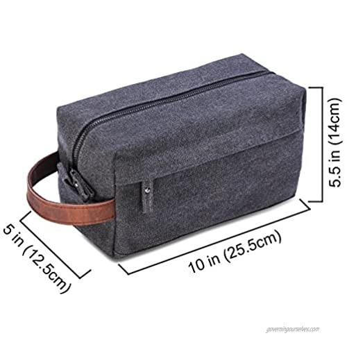 Lucky Rain Canvas Travel Toiletry Bag Dopp Kits with Genuine Leather Handle
