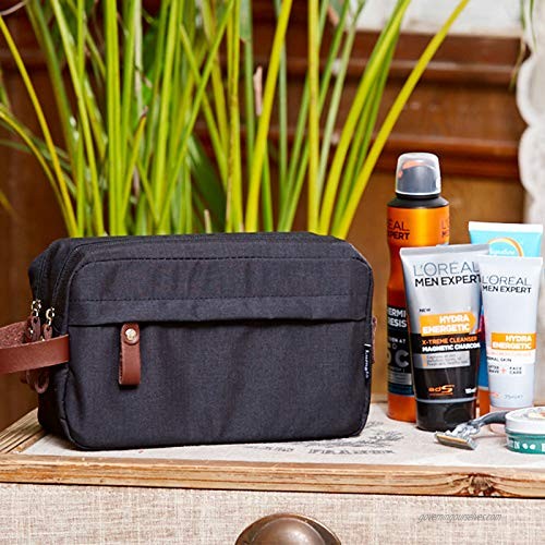 Men's Travel Toiletry Bag Dopp Kit- Dual Compartments with Handle (Black)