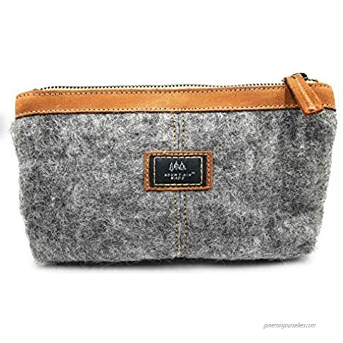 Mountain Made Wool and Pure Leather Luxury Travelers Small Cosmetic Bag Toiletries or Utility Bag For Women and Men. Perfect size to fit inside your purse.