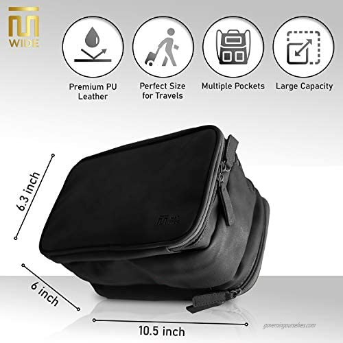 MT WIDE Toiletry bag for Men & Women Travel shaving bag Double zipper premium PU lather Cosmetic Bag Water-Resisttant travel accessories organizer Great size for suitcase (Black)